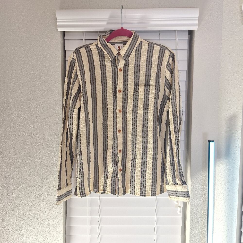 Dandy Del Mar Men's Medium Santos Shirt Striped Seersucker Long Sleeve Resort
